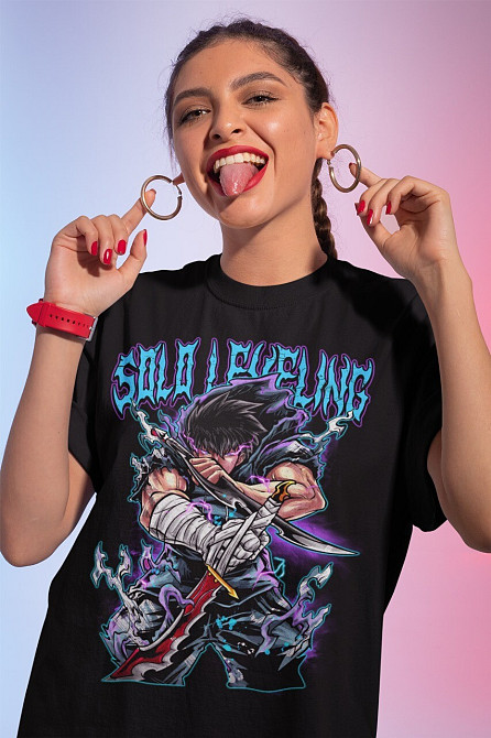 Футболка аниме Соло Левелинг Сунг Джинвоо оверсайз (S/M/L) Черний AnimeJ0238 Днепр - изображение 1