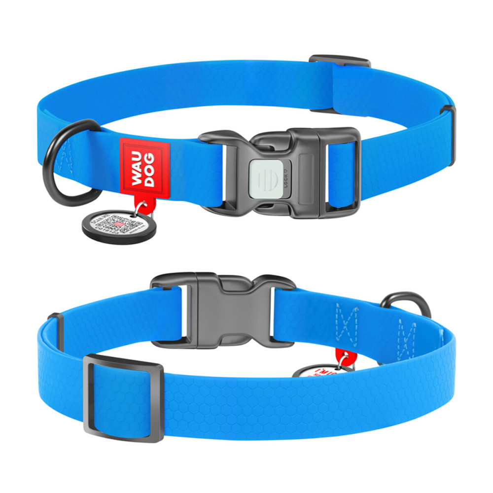 Ошейник для собак водостойкий WAUDOG Waterproof c QR паспортом, пластиковая пряжка-фастекс, Ш 25 мм, Длинна 38-58 см, голубой Киев - изображение 2
