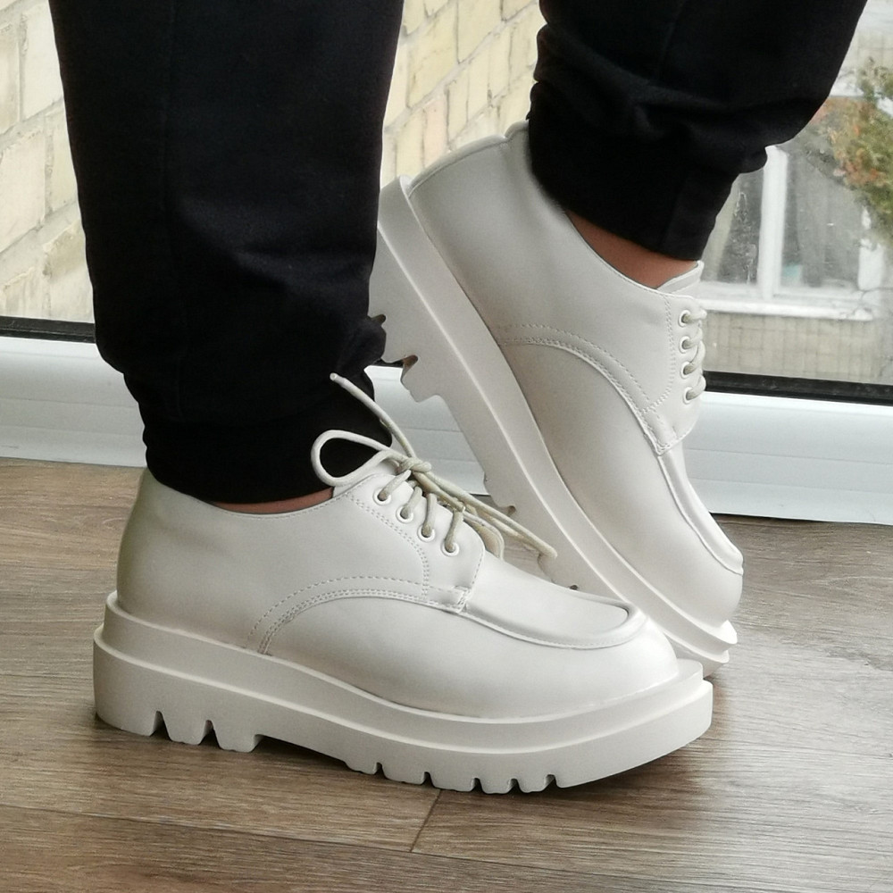 Женские Бежевые Туфли Кроссовки Белые на Танкетке Броги Кожаные Оксфорды (размеры: 36,37,38,39,40,41) - 6-23 Днепр - изображение 8