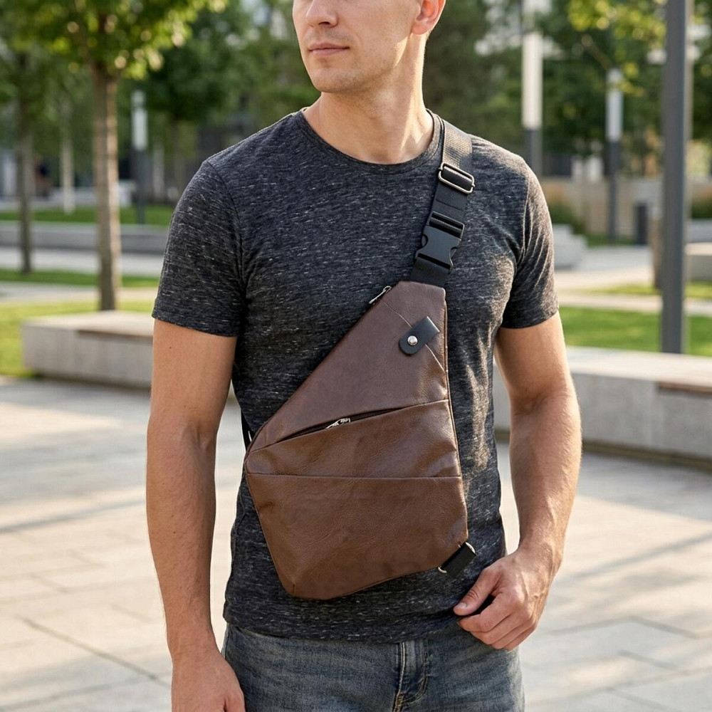 Чоловіча сумка слінг з екошкіри для документів та міста Vintage 20566 Темно Коричнева Київ - фото 16