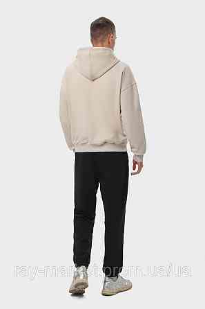 Костюм мужской худи на молнии бежевый и брюки черные  RAY PREMIUM LOOSE U0809 (U0809M-Cream-Black) XXL Киев