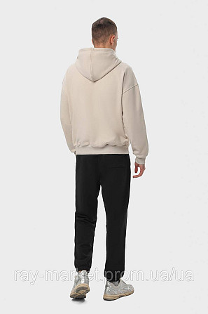 Костюм мужской худи на молнии бежевый и брюки черные  RAY PREMIUM LOOSE U0809 (U0809M-Cream-Black) XXL Киев - изображение 3