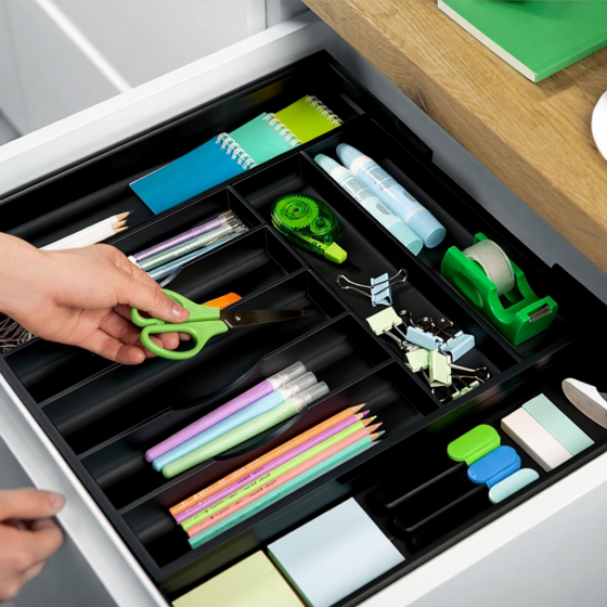 Органайзер для столовых приборов, раздвижной для кухни бамбуковый лоток для хранения вилок,ложек и ножей,черный Каменец-Подольский