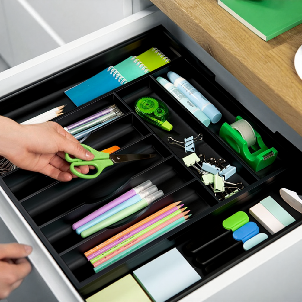 Органайзер для столових приборів, розсувний для кухні бамбуковий лоток для зберігання вилок, ложок і ножів, чорний Кам'янець-Подільський - фото 4