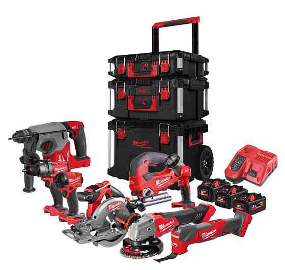 Набор инструментов аккумуляторных MILWAUKEE, M18 FPP8C-553P (набор кейсов PACKOUT 4932464244, 3 аккумулятора M18 HB55 5,5 Аг, заря Одесса