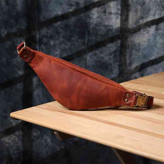 Чоловіча практична бананка з натуральної вінтажної шкіри Рудий (SHVIGEL) Київ