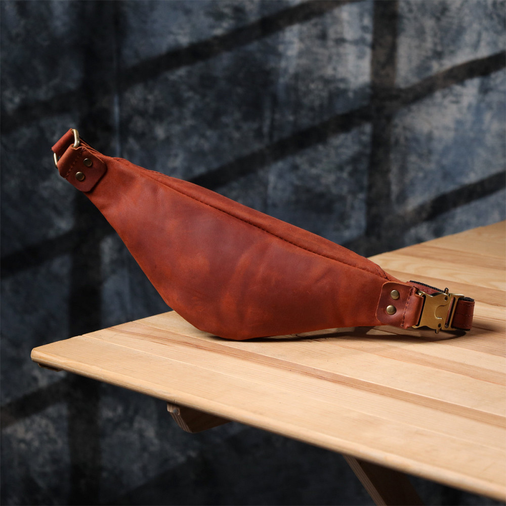 Чоловіча практична бананка з натуральної вінтажної шкіри Рудий (SHVIGEL) Київ - фото 3