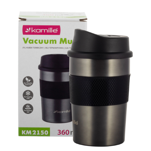 Термочашка 360мл з TPR вставкою нержавіюча сталь графіт KAMILLE 2150 Житомир - фото 6