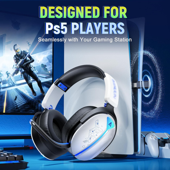 Бездротова ігрова гарнітура PS5 для ПК PS5 PS4 Switch 2,4 ГГц Bluetooth 5.3 акумулятором 40 годин, RGB-підсвічування Київ