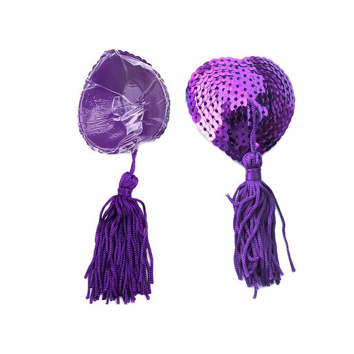 Наклейки для сосків Hearts з паєтками та пензликами - Бузковий - Еротична білизна Вінниця - фото 2