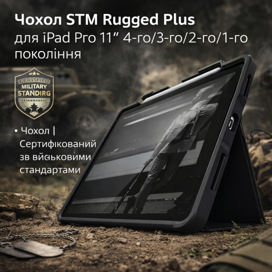 Чохол STM Rugged Plus для iPad 4 покоління 9.7 дюйма — ударостійкий захисний кейс, чорний, Military Standard Київ
