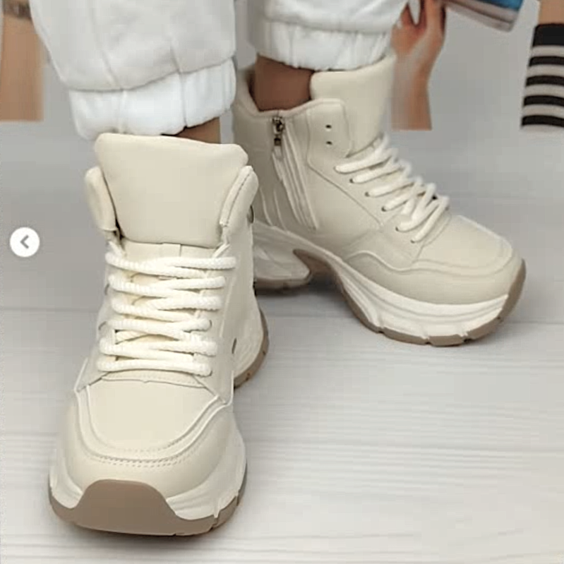 Жіночі зимові Бежеві Кросівки з МЕХОМ на Толстой Підошві Танкетке Ботинки Шкіряні Світлі (розміри: 36,37,38,39) - 8-4 Дніпро - фото 4