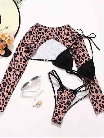 Купальник жіночий роздільний 3 в 1 Тігровий S Коричневый M/L Харків