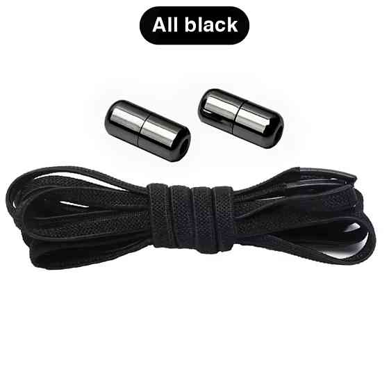 Шнурки еластичні без зав'язок з металевими застібками Чорний з застібками темний металік Смела