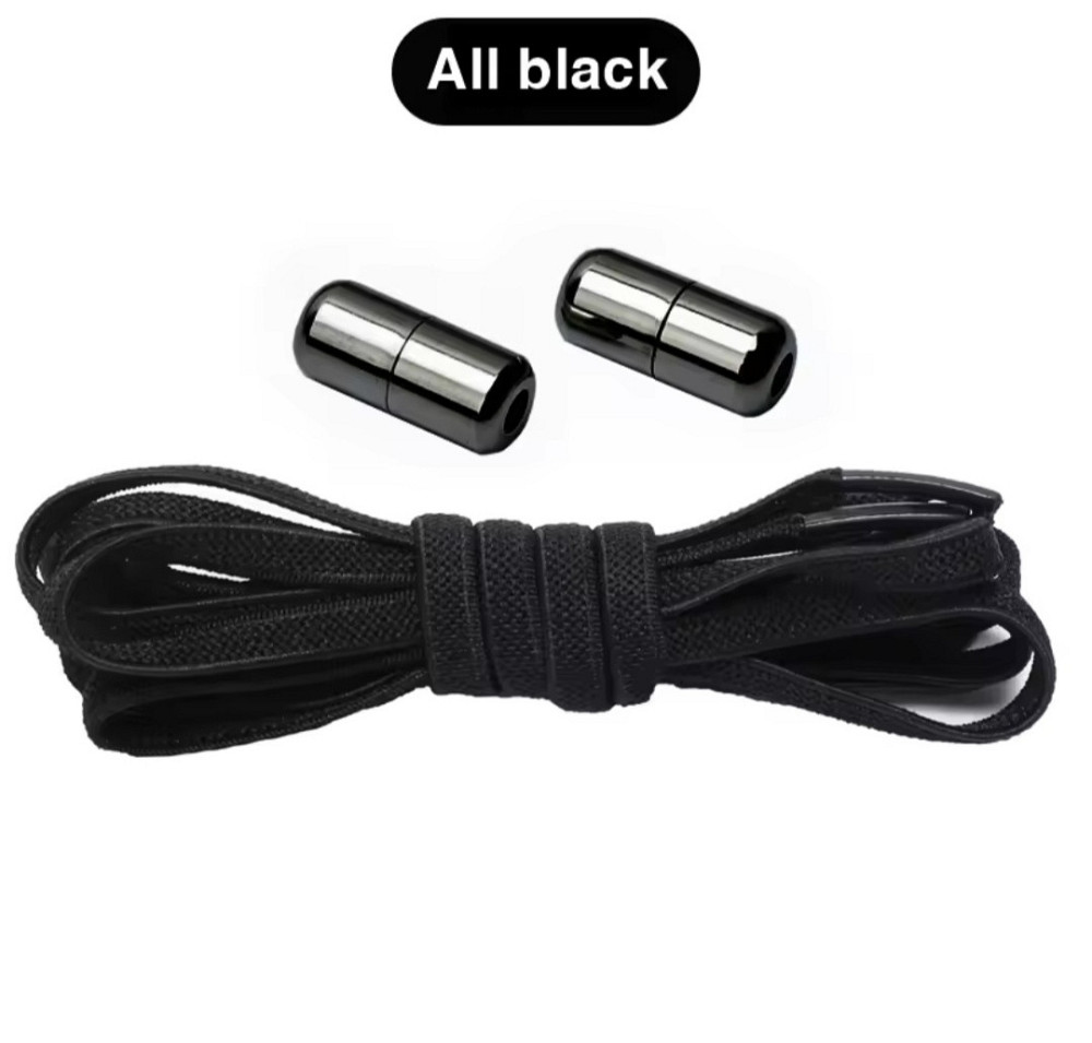 Шнурки еластичні без зав'язок з металевими застібками Чорний з застібками темний металік Смела - изображение 1