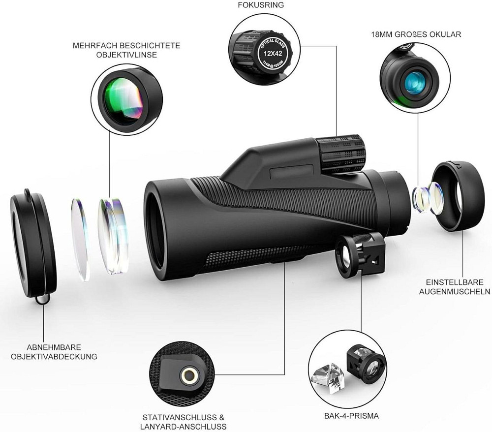 Монокулярний телескоп 12X42 для смартфонів, водонепроникний телескоп для спостереження, походів та кемпінгу Київ - фото 4