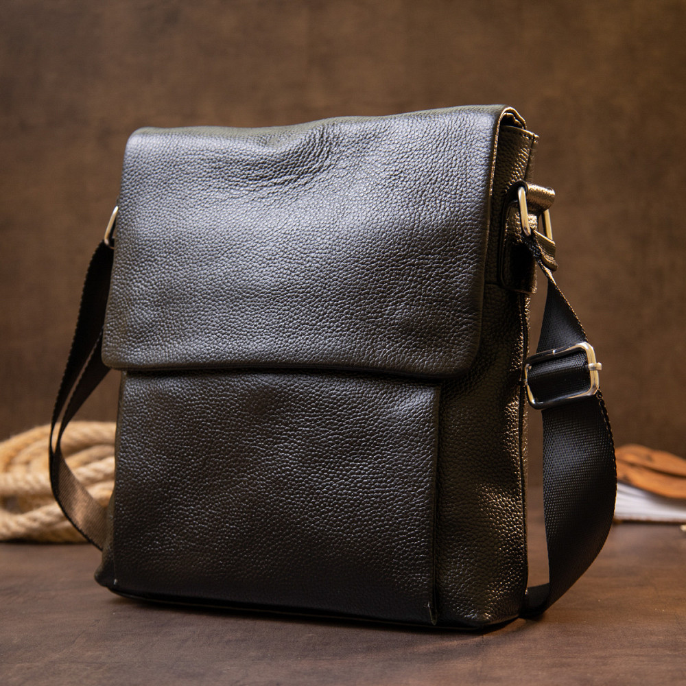 Сумка мужская классическая с клапаном флотар Vintage 20410 Черная Киев - изображение 9