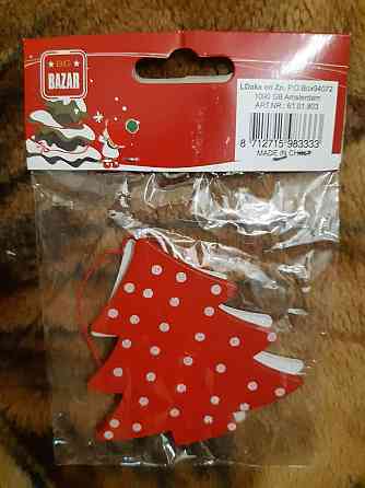 Іграшки на ялинку дерев`яні Ялинки 2 штуки 75 на 80 мм червоно-білий Київ