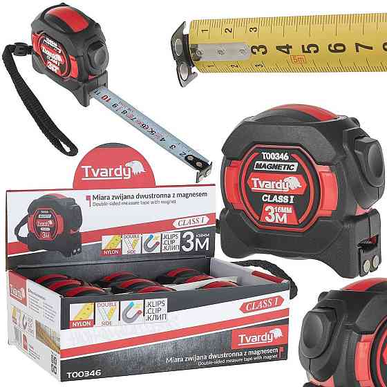 Рулетка нейлонова "Tvardy" двостороння з магнітом та автостопом 3 м/16 мм, КЛАС I Київ
