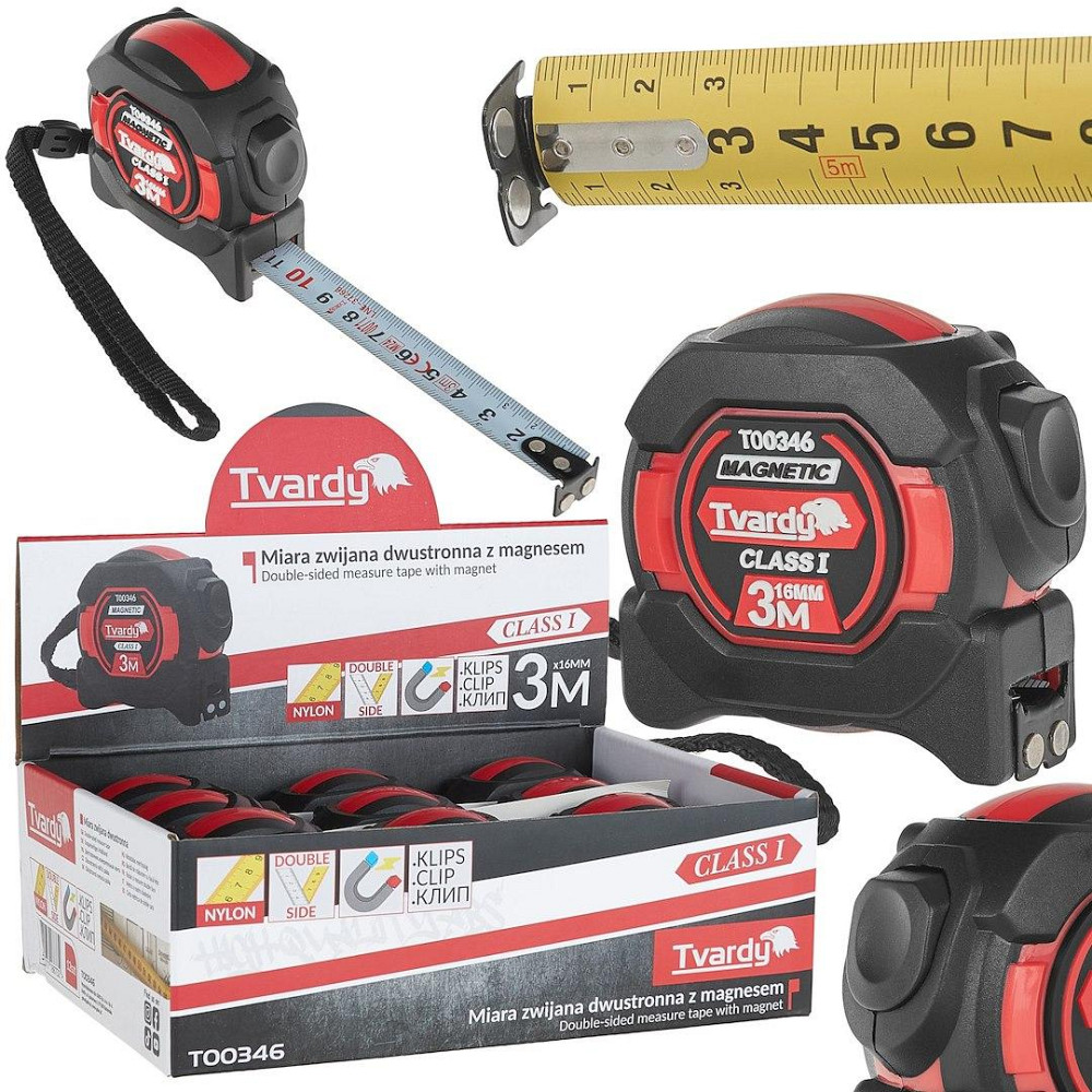 Рулетка нейлонова "Tvardy" двостороння з магнітом та автостопом 3 м/16 мм, КЛАС I Київ - фото 2