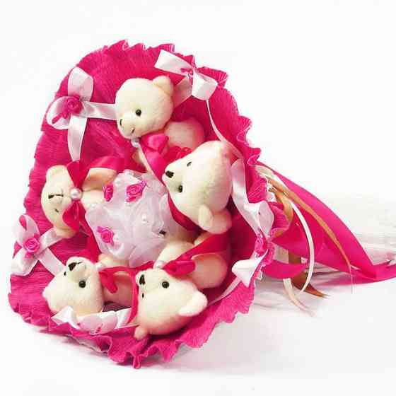 Букет из мягких игрушек 5 мишек 5292IT малиновый Винница