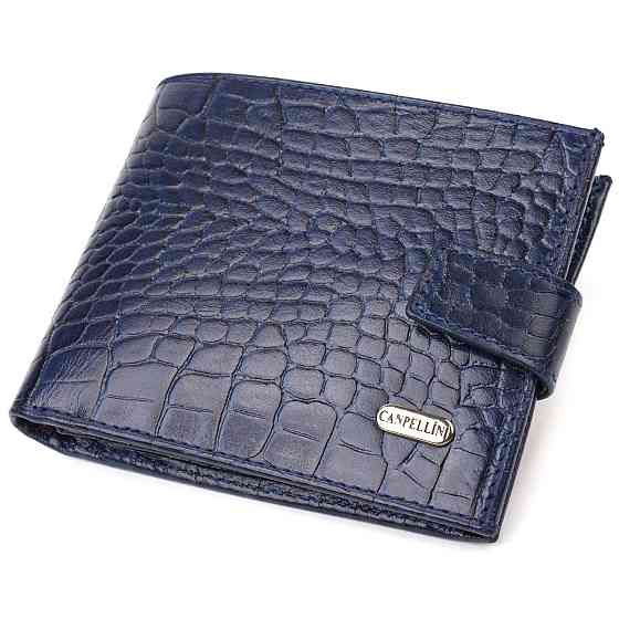Гарний горизонтальний гаманець для чоловіків з натуральної шкіри з тисненням йод рептилію Синий (CANPELLINI) Київ