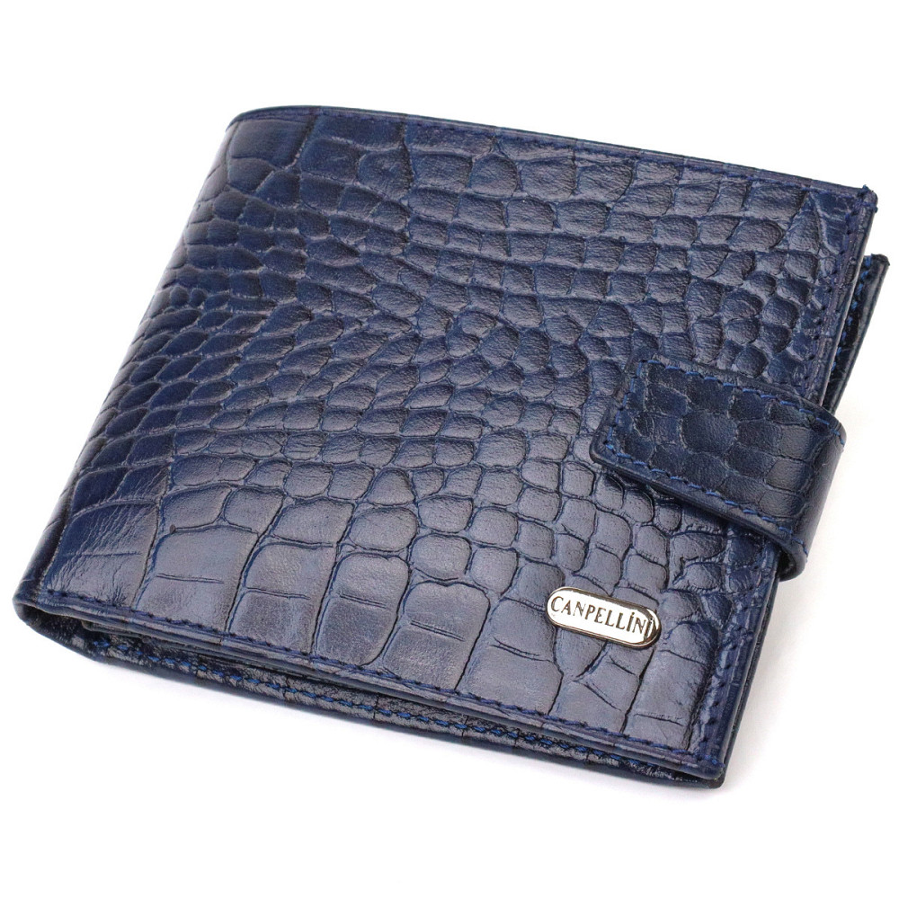 Гарний горизонтальний гаманець для чоловіків з натуральної шкіри з тисненням йод рептилію Синий (CANPELLINI) Київ - фото 5