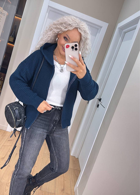 Кардиган вязаный с капюшоном на молнии толстовка Темный-джинс Киев - изображение 1