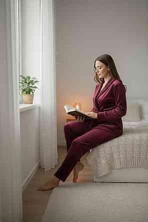 Домашний костюм на запах с поясом Бордовый 2XL Харьков