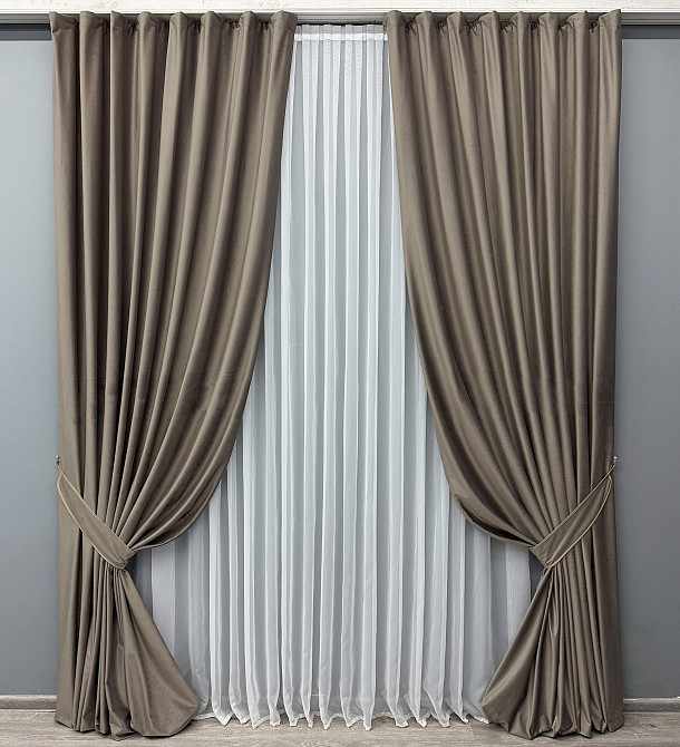 Комплект готовых штор VR-Textil Бархат № 1655ш Какао 150х270 см 2 шт (33-0492) Киев - изображение 2