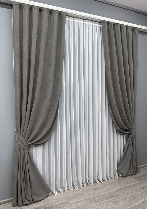 Комплект готовых штор VR-Textil Микровелюр Petek YL № 1705ш Светло-серый 140х270 см 2 шт (39-111) Киев - изображение 3
