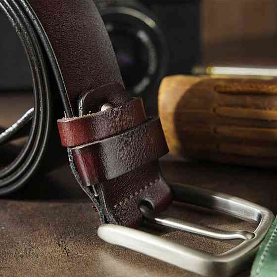 Ремінь чоловічий з затемненою пряжкою механіка Vintage 20315 Коричневий Київ