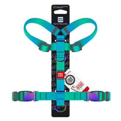Шлея для собак WAUDOG Nylon Recycled анатомічна H-подібна з QR-паспортом, градієнт, S блакитна (52862) Вінниця