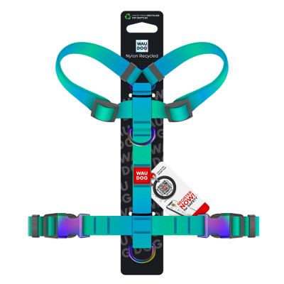 Шлея для собак WAUDOG Nylon Recycled анатомічна H-подібна з QR-паспортом, градієнт, S блакитна (52862) Вінниця - фото 3