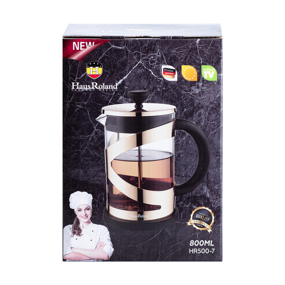 TS Kitchen Чайник прозорий заварювальний з френч пресом 800 мл Золотий HP33540PGL Коломия - фото 5