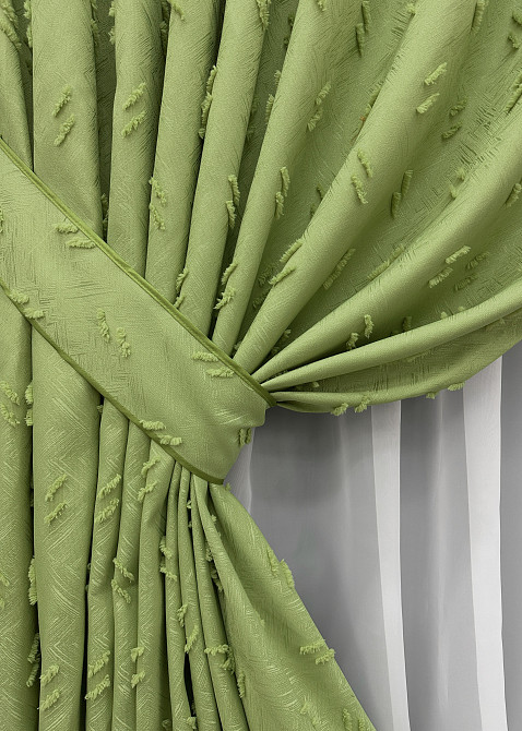 Комплект штор VR-Textil Лен Букле № 1889ш Оливковый 200х290 см 2 шт (32-250) Киев - изображение 5