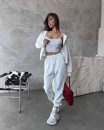 Жіночий прогулянковий костюм-трійка: кофта топ і штани двонитка Меланж, 42/44 Одеса