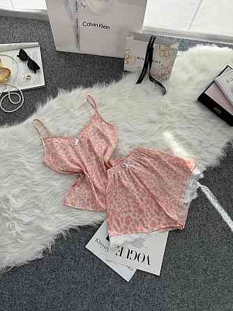 Женская базовая повседневная домашняя шелковая пижама с кружевом Розовый, 42/44 Одесса