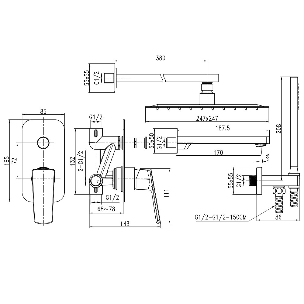 Змішувач для ванни вбудований TOPAZ LEXI TLG 21202-H21-BL Тернополь - изображение 8