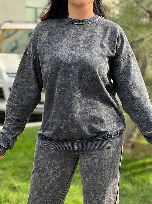 Костюм женский SEVILEN 142 варка тай дай свитшот оверсайз и брюки на резинке двунитка черный, черный, S Киев - изображение 13