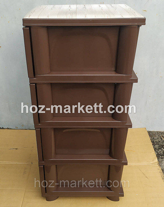 Комод пластиковий тумбочка на 4 ящики з малюнком під дерево коричневий Харків - фото 6