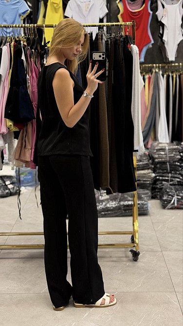 Женский элегантный костюм-двойка: жилет и штаны-палаццо костюмка Черный, 44/46 Одесса - изображение 3