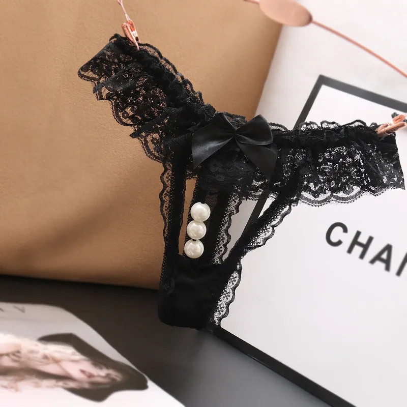 Трусики з бусинками чорні - розмір універсальний, резинка тягнеться до 90см Київ - фото 1