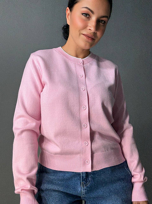 Кардиган жіночий Fancy Matinee 1527 на ґудзиках з контрастним коміром, рожевий, one size Київ - фото 17
