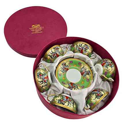 Сервиз кофейный 6 персон из фарфора Зеленый Киев