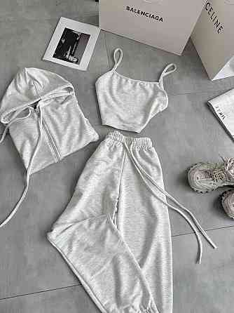 Жіночий повсякденний костюм-трійка: кофта топ і штани двонитка Меланж, 46/48 Одеса