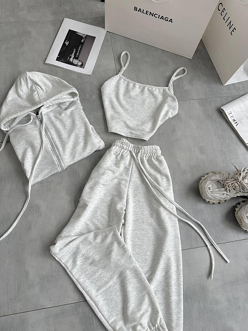 Женский повседневный костюм тройка: кофта топ и штаны двунить 46/48, Меланж Одесса - изображение 6