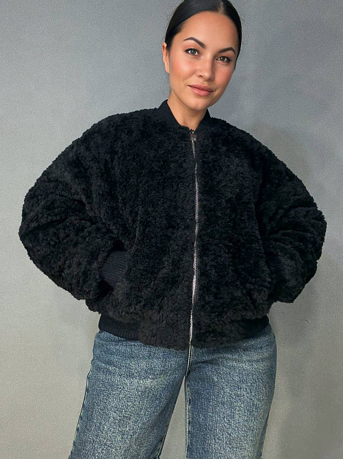 Шуба женская Lady Yep 10016 мех тедди бомбер короткая оверсайз черная, черный, 44 Киев - изображение 3