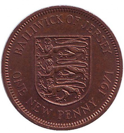 Герб Джерсі. Монета 1 новий пенні. 1971 рік, Джерсі. Полтава - фото 1