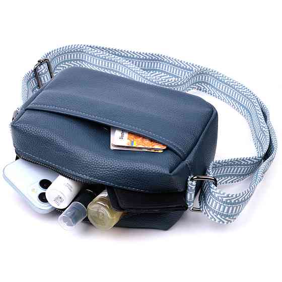 Трендовая сумка на одно отделение для стильных женщин из натуральной кожи Vintage 22605 Синяя Киев